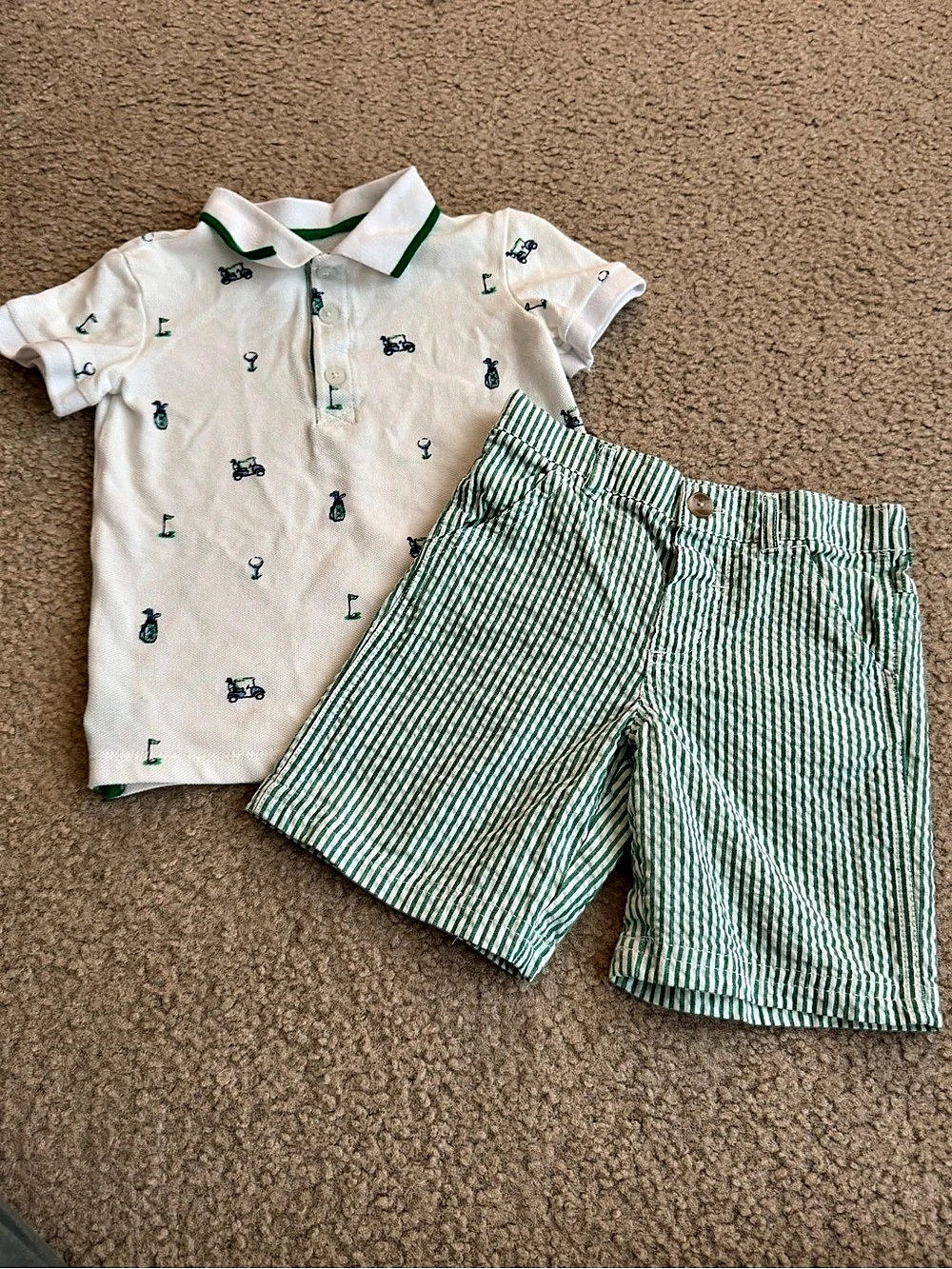 Little Me Golf Cotton Polo Short Set Boys 2T Green & White